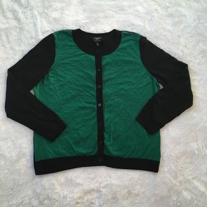 Talbots Green/Black Button Down Cardigan Sweater